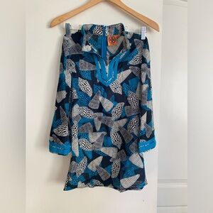 Tory Burch Navy and Teal Patterned Tunic